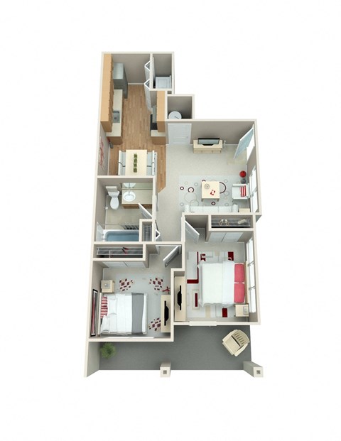 Floor plan for 2 beds, 1 bath, 785 sqft